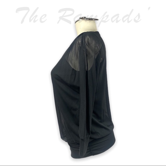 Chico's Black Mesh Long-Sleeve Waist Banded Sporty Top Size 0 - Picture 4 of 7